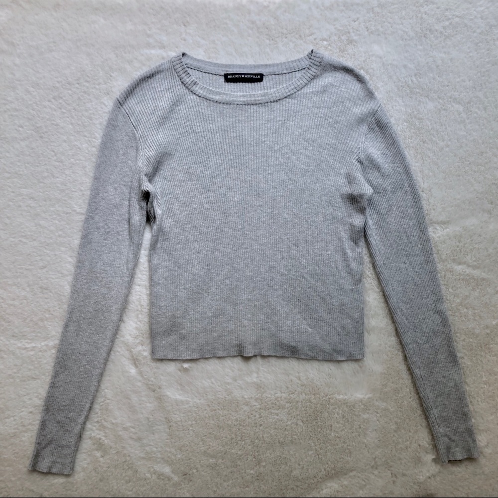 Brandy Melville Gray Ribbed Long-Sleeve Top